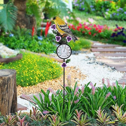 Outdoor Thermometer, Hummingbird Outside Thermometer with Garden Stake, 35" Tall No Battery Needed Wall Thermometer for Yard Patio Decor