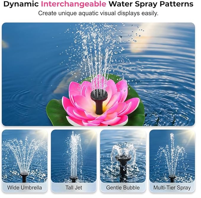 Bird Bath Fountains Solar Power for Outside, Small Solar Fountain for Bird Bath, Floating Lotus Solar Garden Fountain Pump Kit for Outdoors, Garden, Patio, Pond, Yard Decor (White, 4.3IN 1.2W)