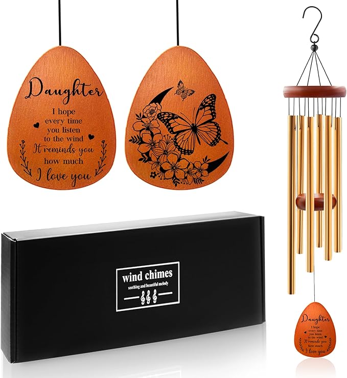 Daughter Wind Chimes - Daughter Gifts from Mom, Daughters Birthday Gifts, Christmas Birthday Gift for Daughters Adult, Butterfly Wind Chimes for Women, 25.5"