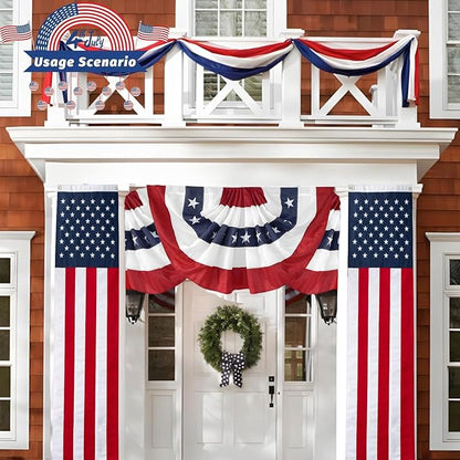 2Pack 65Inch Patriotic American Flags Door Bunting Banner Memorial Day Decoration Hanging Outside Porch Bunting Red White Blue Banner Outdoor Décor 4th of July USA Decor Pulldown for Veterans Labor Presidents Flag Election Day