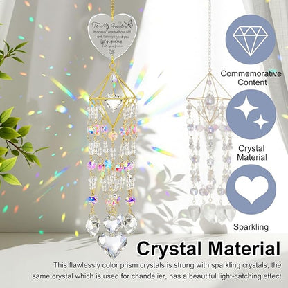 AceOrbit Grandma Thank You Gift, Crystal Suncatchers for Window Hanging Wind Chime Garden Suncatchers Rainbow Indoor Outdoor Decor Dazzling Unique Birthday Gifts for Grandma