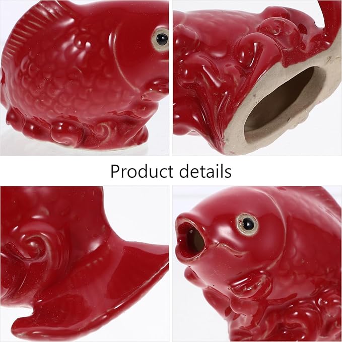 Ceramic Carp Fountain Spray Nozzle Garden Outdoor Decorative Pond Fish Statue Water Spout Accessory for Yard Patio 4.33X3.14X2.83In