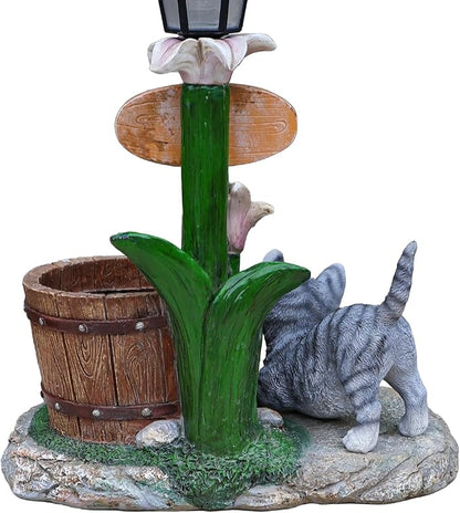 Solar Light Animal Outdoor Statue Planter with Welcome Sign, Resin Garden Sculpture Flower Pot for Patio Lawn Porch Yard Courtyard Decor, Weather-Resistant Decorative Figurine Accent (F)