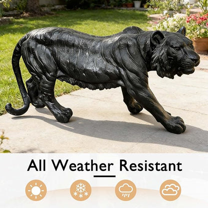 15.75" H x 33.46" L x 7.87" W Large Black Tiger Statue for Garden, Outdoor Sculpture, Animal Decor for Yard Porch Entryway Patio Living Room (Large, Black Tiger)