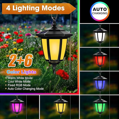 Viewsun 34 Inch Solar Hanging Lights, Shepherd Hook Lights with 4 Lighting Modes Waterproof Outdoor Decorative Solar Lantern Lights for Garden Decor, Patio, Backyard, Pathway, 6 Pack