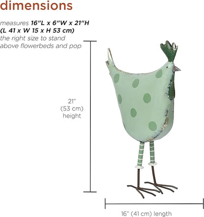 Alpine Corporation 21" Tall Outdoor Metal Polka Dot Standing Hen Yard Statue, Green