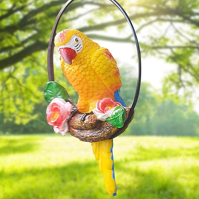 Parrot Decoration | Garden Sculpture Wall Decorations | Innovative Iron Ring Hanging Bird Statue-A
