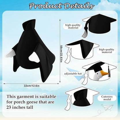 Graduation Goose Outfit for 23'' High Cement Goose Statue, Lawn Porch Clothes Cute Grad Yard Statue Outfit for Patio Outdoor Garden Decoration(Black)