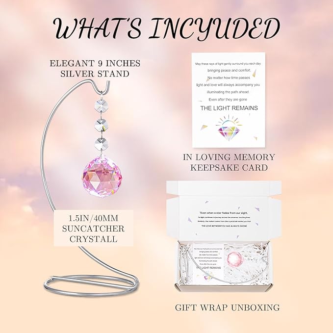Grief Gifts for Women,40mm Crystal Suncatcher 9-inch Silver Stand with a Greeting Card,in Memory of Loved One Gifts,Memorial for Daughter