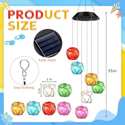 Wonderjune Solar Wind Chimes Nautical Ball Beach Theme Lights Outdoor Mobile Wind Chime LED Light for Garden Patio Yard Porch Decoration Gifts(Multicolor)