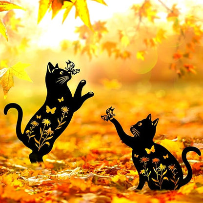 Cat Garden Decor for Outside, 2 Pack Metal Decorative Garden Stakes, Gift for Cat Lovers, Black Silhouette Statues Animal Stakes Decorations for Yard Art, Patio, Outdoor Decor, Lawn Ornaments