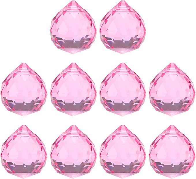 M METERXITY 10-Pack Crystal Ball Prisms, 24mm/0.94 Inch Chandelier Pendant Maker Hanging Crystals Chandelier Prisms for Home/Windows/Garden/DIY Decoration[Light Pink]