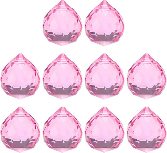 M METERXITY 10-Pack Crystal Ball Prisms, 24mm/0.94 Inch Chandelier Pendant Maker Hanging Crystals Chandelier Prisms for Home/Windows/Garden/DIY Decoration[Light Pink]