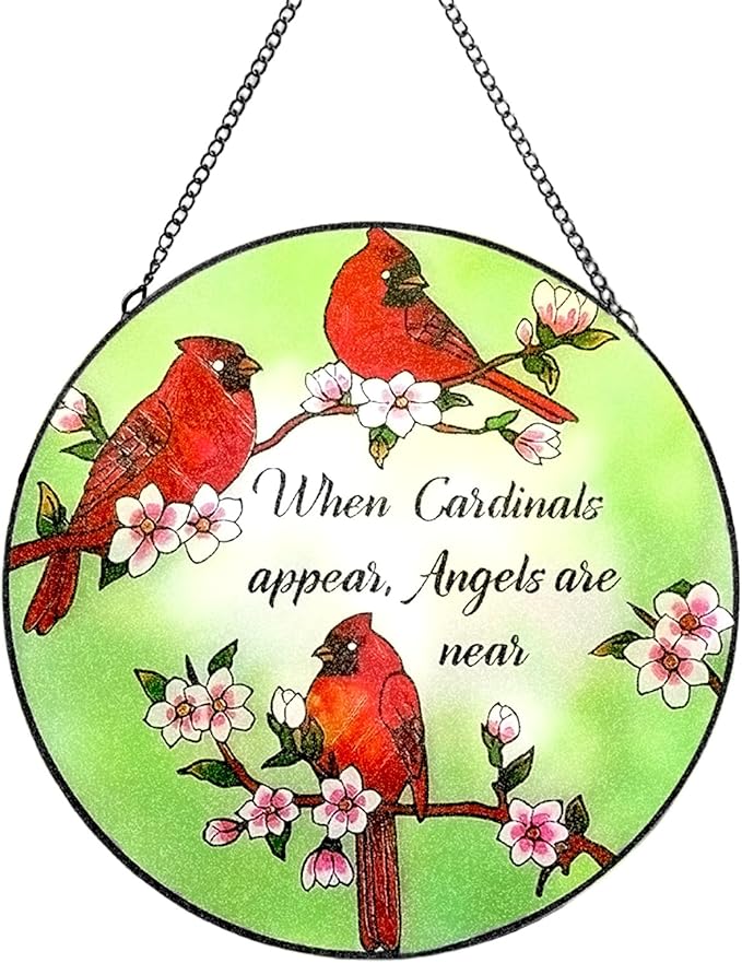 Stained Glass Window Hanging, 7.87" Luyseyha Sun Catcher for Window, Suncatcher Ornaments, Handmade Glass Art Cardinal Decor Wall Decor, Mother's Day, Birthday Gift for Women, Wife, Mom, Lovers