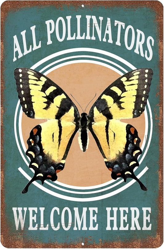 Vintage Garden Signs all pollinators welcome here Retro Yard Metel Tin Signs outdoor Aluminium Wall Decor