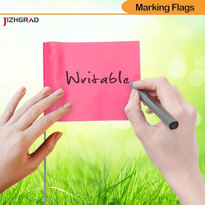 20Pack Pink Marking Flags, JIZHGRAD 13x4x5 Inch Marker Flags Use for Yard & Lawn, Boundary & Dog Training, Survey & Landscape, Sprinkler & Surveyor, Garden & Construction, High Visibility, Sturdy, Versatile, UV & Weather Resistant