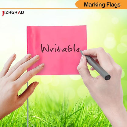 200Pack Pink Marking Flags, JIZHGRAD 15x4x5 Inch Marker Flags Use for Yard & Lawn, Boundary & Dog Training, Survey & Landscape, Sprinkler & Surveyor, Garden & Construction, High Visibility, Sturdy, Versatile, UV & Weather Resistant