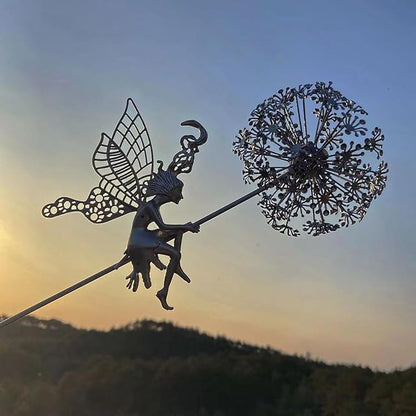 Flower Fairy Dancing with Dandelion, Fairy Garden Sculptures, Angel Metal Ornaments Gardens Art Sculpture, Stainless Steel Statue Garden Ornaments Art Decorations for Outdoor Yard Lawn Patio (J)