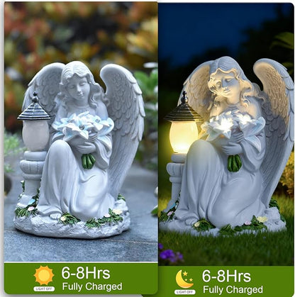 Solar Garden Angel Statue for Outdoor Yard Decor, Resin Garden Sculpture, Weatherproof Statues for Angels Memorial Gifts for Women, Mom, Grandma
