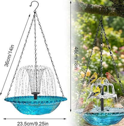 Solar Cascade Hanging Bird Bath Fountain, 2026 New Solar Fountain for Bird Bath Hanging Solar Bird Bath Fountain with Solars Pump & Bowl Decorative Garden Yard Patio (Blue)