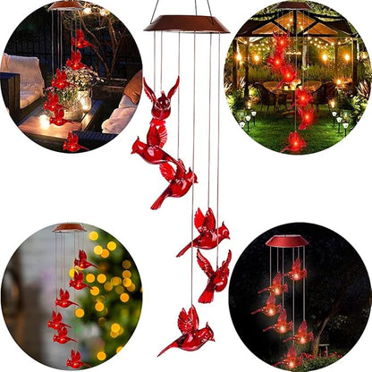 Cardinal Solar Wind Chimes for Outside, Solar Powered Red Bird Chime Light, Cardinal Gifts for Mother Mom Grandma Women Birthday, Hummingbird Decor for Patio, Deck, Yard, Garden, Home