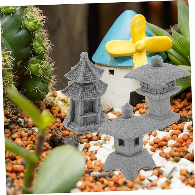 POPETPOP 3pcs Miniature Pavilion Statue Garden Decor for Bonsai Landscape Sandstone Garden Ornaments for Decoration