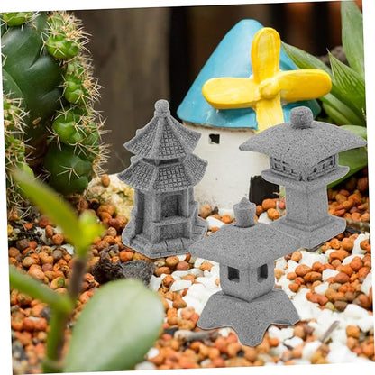 POPETPOP 3pcs Miniature Pavilion Statue Garden Decor for Bonsai Landscape Sandstone Garden Ornaments for Decoration