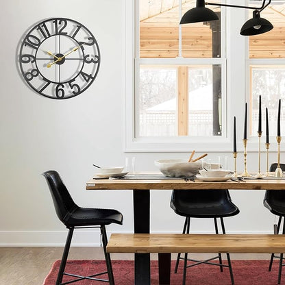 Exact Large Outdoor Clock, 30 Inch Patio Decorative Wall Clock Silent Non Ticking Battery Operated, Modern Black Metal Clock for Pool Area, Living Room, Farmhouse, Kitchen