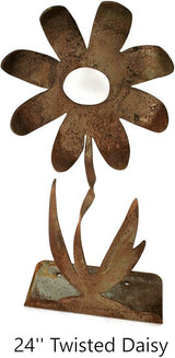 Metal Rustic and Colorful Flower Stakes Ranging from 9.5 to 36 Inches Tall (Twisted Daisy on Flat Base 36" Tall, Naturally Rusted)