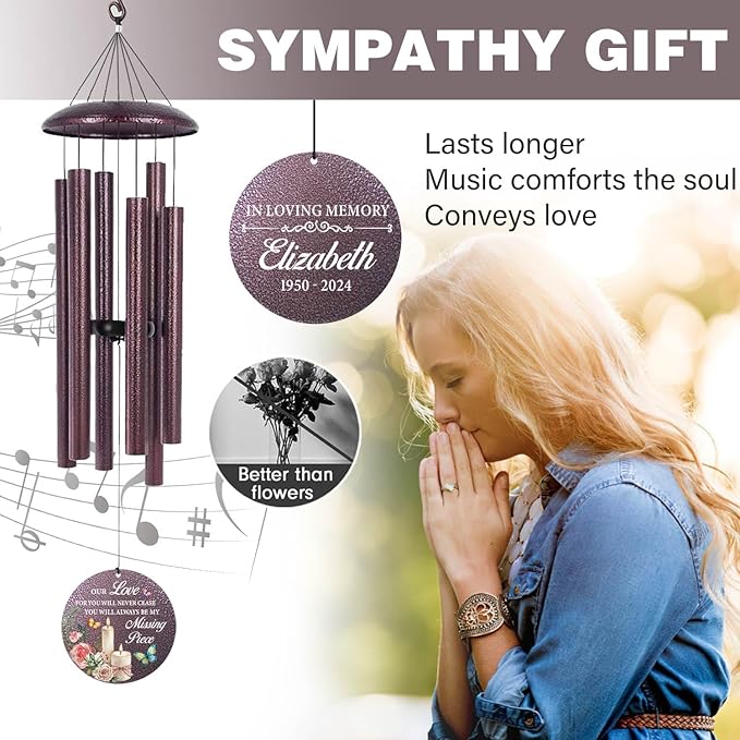 ASTARIN Personalized Memorial 32" Wind Chimes, Bereavement Gifts for Loss of Father Mother, Funeral Remembrance Sympathy Gifts for Loss of Loved One, Patio Wind Chime for Outside, Produced in USA