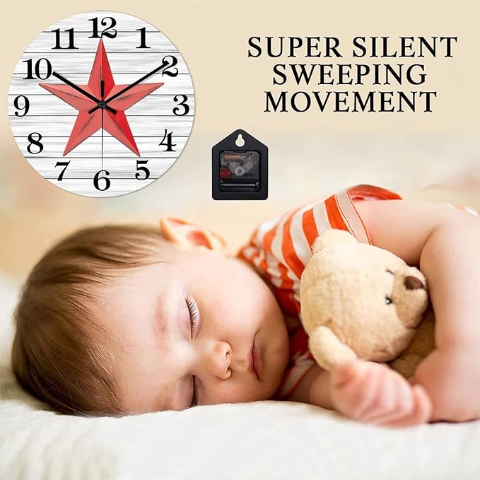 10 Inch Decorative Wall Clock Western Texas Star Retro Farmhouse Wood Clock Silent Non-Ticking Battery Operated Rustic Wooden Time Clock for Bathroom Farmhouse Living Room Decoration Home Accent