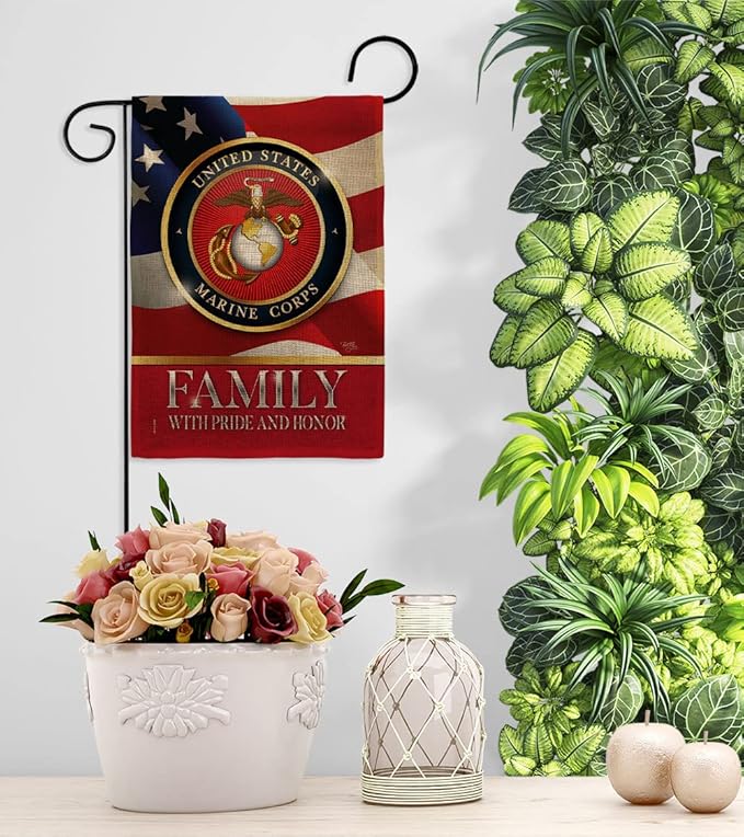 US Marine Family Honor Burlap Garden Flag - Armed Forces Corps USMC Semper Fi United State American Military Veteran Retire Official - House Banner Small Yard Gift Double-Sided 13 X 18.5