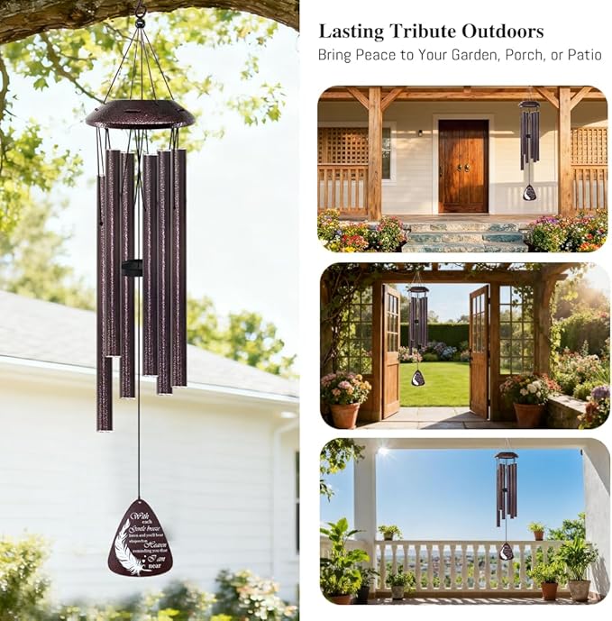Memorial Wind Chimes for Loss of Loved One – Sympathy Wind Chime with Saying “with Each Gentle Breeze” – Remembrance Bereavement Gift for Garden, Patio, or Outdoor Decor