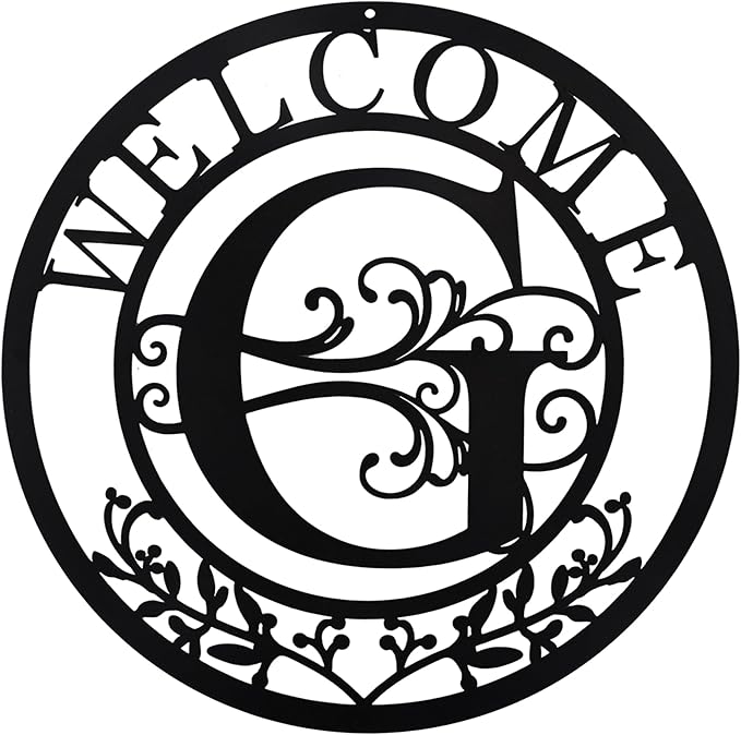 Metal Monogrammed Initial Welcome Sign, Metal Letter Wall Art Decor, Name Sign for Home Porch Front Door Outdoor (G)