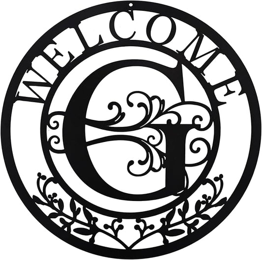 Metal Monogrammed Initial Welcome Sign, Metal Letter Wall Art Decor, Name Sign for Home Porch Front Door Outdoor (G)