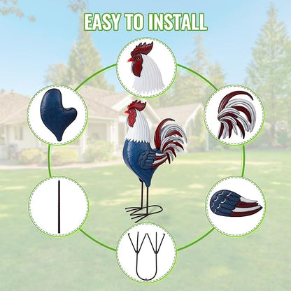Backyard Expressions Rooster Décor Garden Statue - Chicken Yard Art Sculpture Outdoor - 63 Inch (Patriotic)