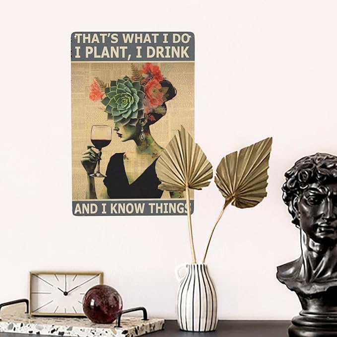 Vintage Metal Sign - Hippie That's What I Do - Wall Decor with Funny Garden Design & Retro Boho Style - Great Gift for Wine Lovers, Gardeners & Coffee Enthusiasts - 8x12 inches
