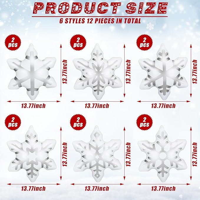 12 Pieces Winter Inflatable Snowflake Outdoor Decorations Winter Blow up Inflatable PVC Hanging Waterproof Snowball Outdoor Ornaments Decorations for Yard Garden Lawn Party Decor