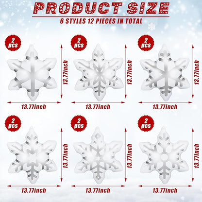 12 Pieces Winter Inflatable Snowflake Outdoor Decorations Winter Blow up Inflatable PVC Hanging Waterproof Snowball Outdoor Ornaments Decorations for Yard Garden Lawn Party Decor