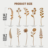 10 Pcs Rusty Metal Flower Garden Stakes,Rustic Metal Fern Leaf Plants,Iron Art Plant Shaped Decoration for Outdoor Lawn Walkway Patio