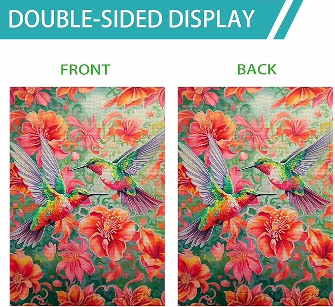 Vibrant Hummingbird Floral House Flag 28x40 Inch Double Sided Spring Summer Outdoor Yard Flag for Patio Porch Lawn Farmhouse
