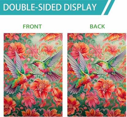 Vibrant Hummingbird Floral House Flag 28x40 Inch Double Sided Spring Summer Outdoor Yard Flag for Patio Porch Lawn Farmhouse