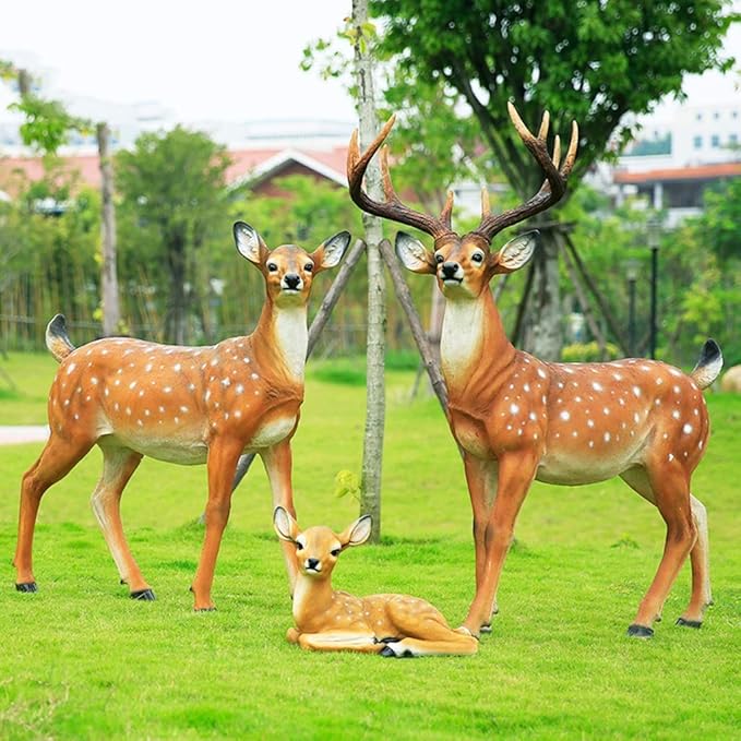 Large Outdoor Garden Animal Statues Park Sculpture Outdoor Statues Resin Sika Sculpture Simulated Floor Sika Deer Decoration Garden Landscape Decoration Garden Courtyard Animal Statue(62*27*82cm)