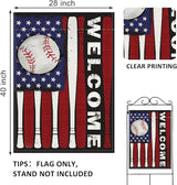 Welcome 4th of July Baseball Patriotic Decorative House Flag, America USA Red White Bat Garden Yard Outside Decoration, American Stars Burlap Outdoor Large Home Decor Double Sided 28 x 40