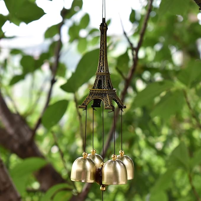 Maydahui Eiffel Tower Retro Wind Chime (20.5 Inch H) Alloy Wind Bell Musical Windchime with S Shaped Hook for Mom Gifts Festival Garden Party Indoor and Outdoor Decor