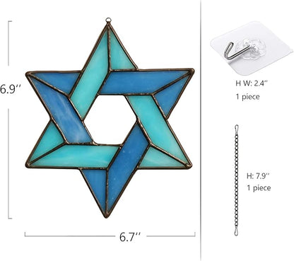 Jewish Star Stained Glass Window Hanging,Star of David Suncatcher for Home Office,Family Guardian Birthday Gifts for Women, Housewarming Gifts