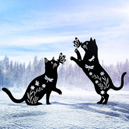 TIGGSY for Mom Cat Metal Decorative Garden Stakes Cat Unique Gifts for Women/Men Silhouette Statues for Yard Art, Outside, Patio, Outdoor Decor, Garden Decorations, Lawn Ornaments
