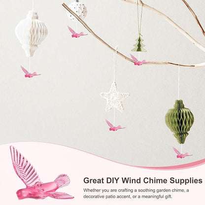 M METERXITY 12-Pack Wind Chime Pendants, 4.3cm Acrylic Peace Dove Shape DIY Wind Chime Parts Supplies for Craft Projects/Custom Home Garden Outdoor Hanging Decorations [Pink]