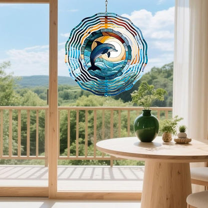 Metal 3D Wind Spinners Outdoor Dolphin Decorations Hanging, Festive Gifts for Women Mom Grandma, 25cm/ 9.84in 3D Wind Spinners for Garden Decor for Patio,Yard,Outdoor