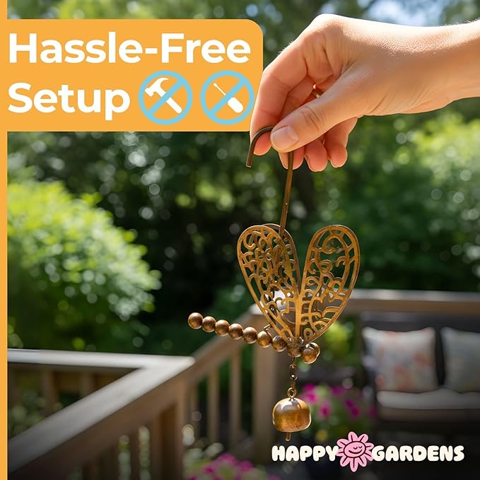 Happy Gardens Hanging Dragonfly Ornament with Bell - Bronze Dragonfly Bell Ornament - Metal - Traditional - 9.5'' W x 10.5'' D x 11'' H - Garden Decor